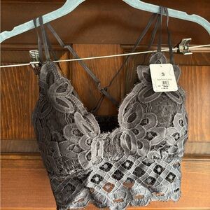 Anemone Size Small Grey Lace Bralette Crop Top with Strappy Back